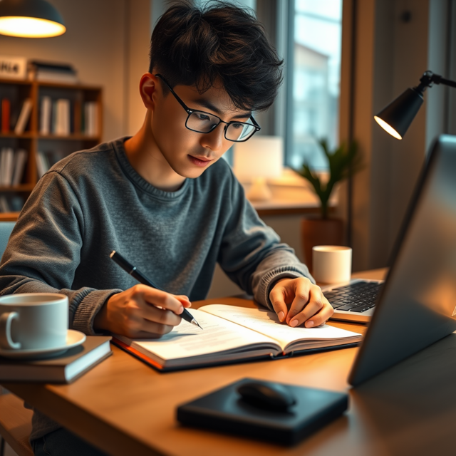 Student using a smart notebook to take notes, with a digital version visible on a laptop screen nearby.