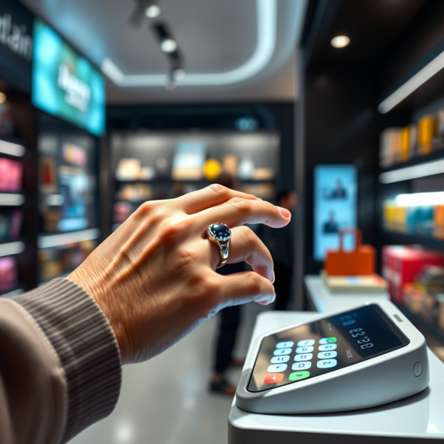 Person making a contactless payment with a smart ring.