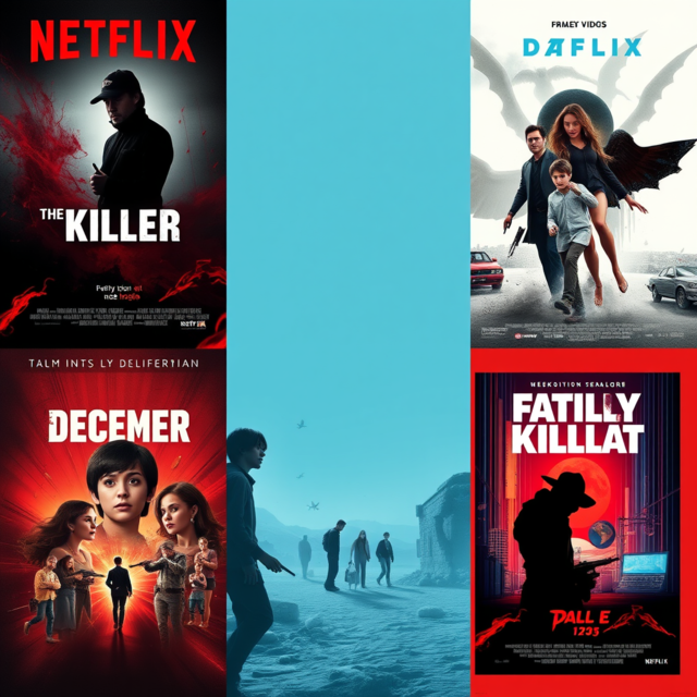 Collage of new 2024 streaming films like “The Killer,” “The Burial,” and “May December” on platforms like Netflix and Prime Video.