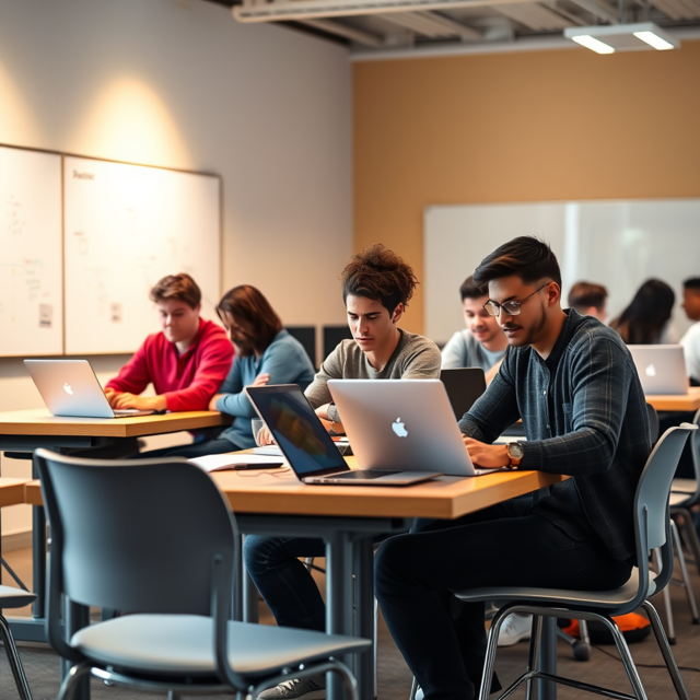 Students at coding bootcamp learning and collaborating in 2024