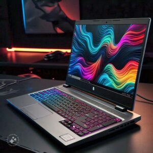 Top gaming laptop with RGB keyboard on a desk